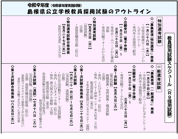 2027年度 島根県公立学校教員採用試験のアウトライン