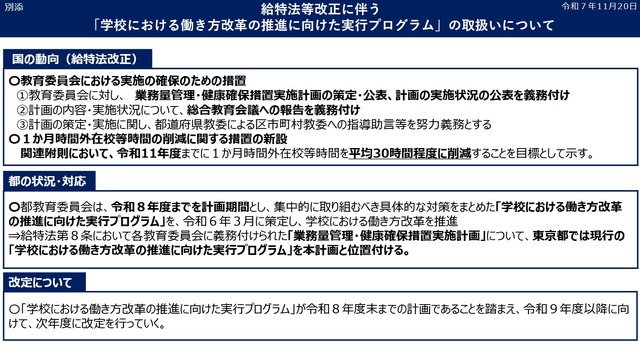 給特法等改正にともなう「学校における働き方改革の推進に向けた実行プログラム」の取扱いについて