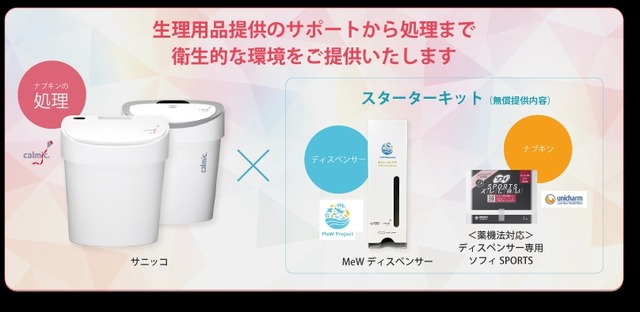 ディスペンサーと生理用品を組み合わせたスターターキットを一部無償で提供