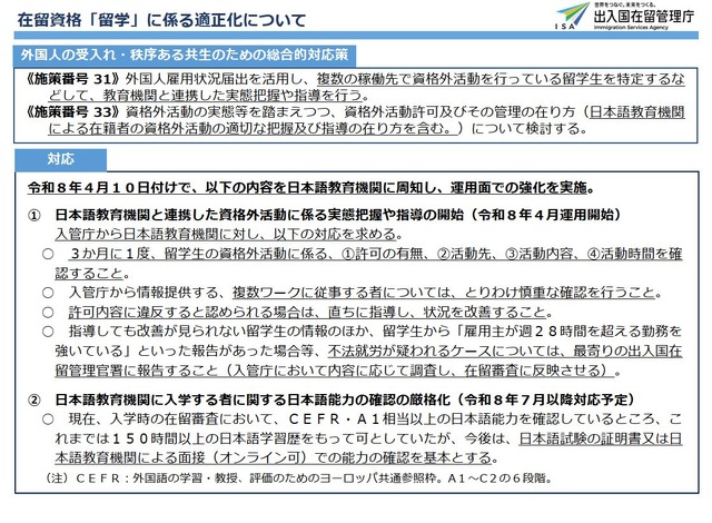 在留資格「留学」に係る適正化について