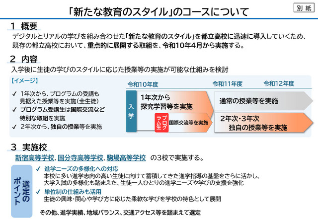 「新たな教育のスタイル」のコースについて