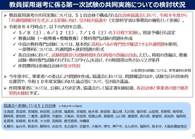 教員採用選考に係る第一次試験の共同実施についての検討状況