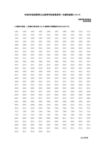 2027年度長野県公立高等学校教員採用一次選考結果（一覧）