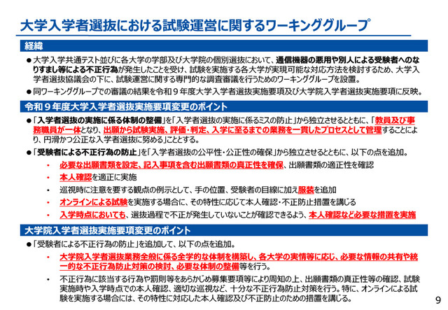 大学入学者選抜における試験運営に関するワーキンググループ