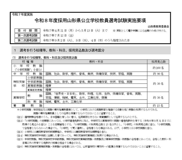 山形県の教員採用、実施要項を公表…4/21より出願受付 | 教育業界