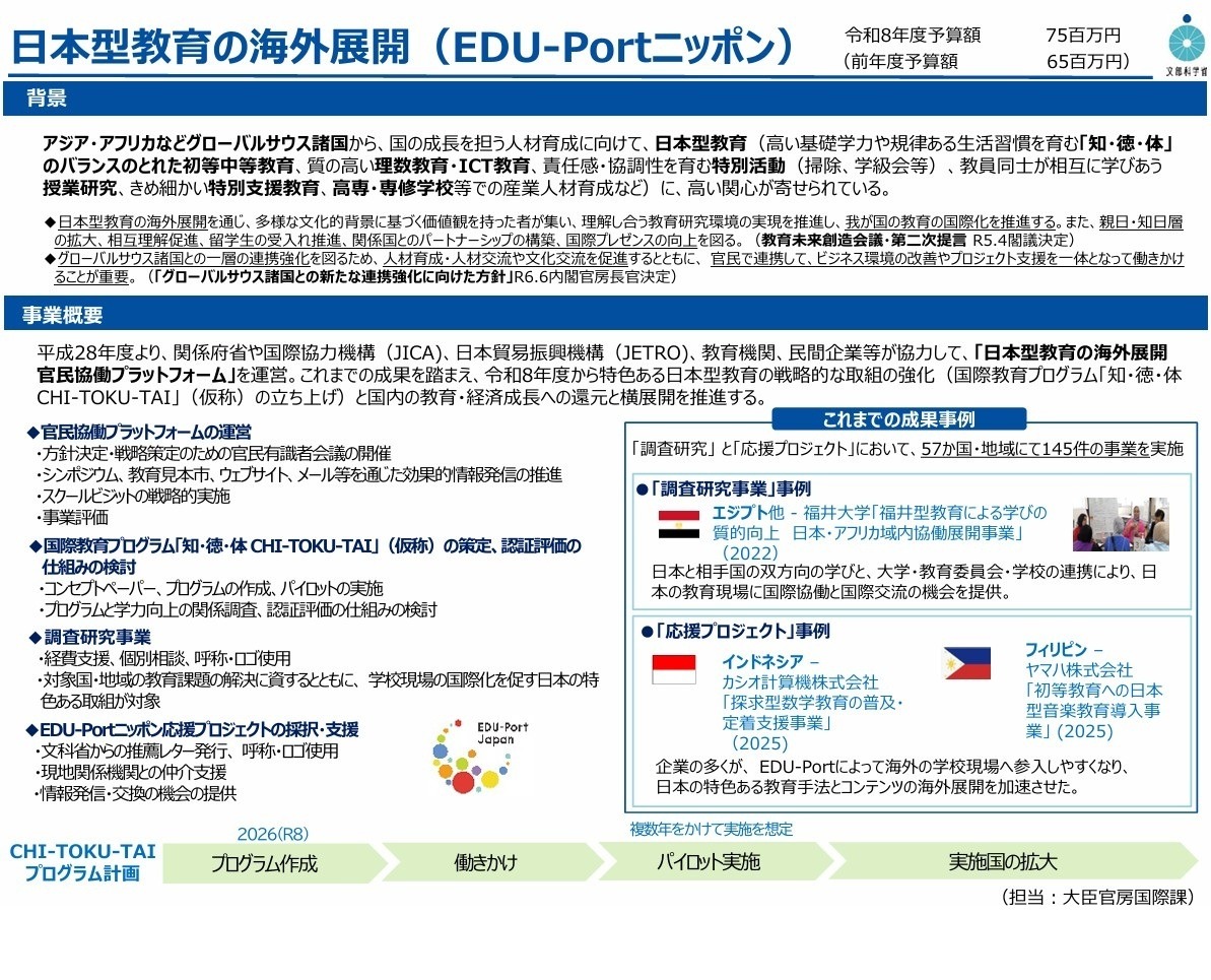 日本型教育の海外展開「EDU-Portニッポン」選定結果を発表 | 教育業界